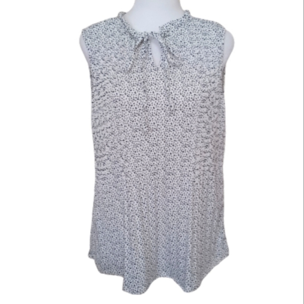 Adrianna Papell V-Neck Front Tie Sleeveless Blouse Size Small White Black